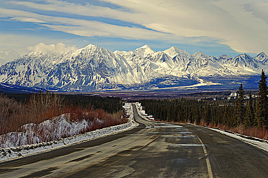 海恩斯,道路,冬天,后面,克卢恩,山,育空,加拿大,北美