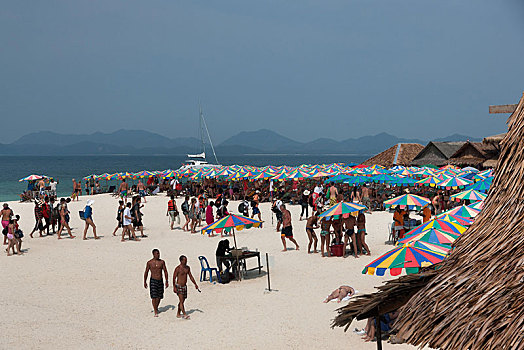 苏梅岛,岛屿,沙滩,伞,大量,旅游,普吉岛,泰国,亚洲