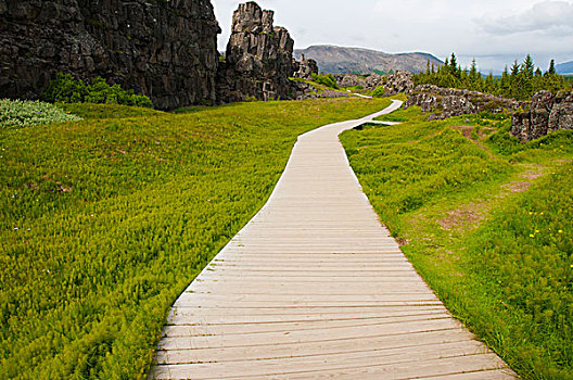 冰岛,南,区域,木板路,裂隙,火山岩