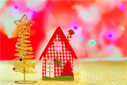 圣诞节,金色,树,红色,维希,房子