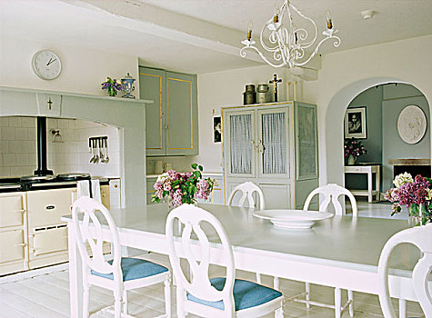 用餐,炉子,涂绘,白色,桌子,椅子