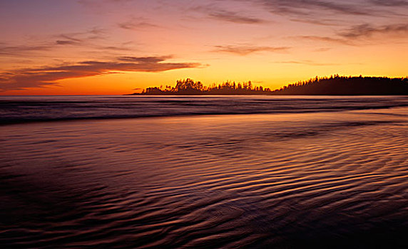 日落,长滩,环太平洋国家公园,温哥华岛,不列颠哥伦比亚省,加拿大