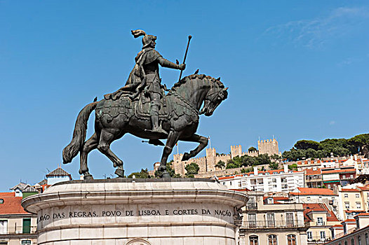 骑马雕像,国王,城堡,地区,里斯本,葡萄牙,欧洲