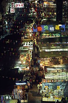 购物者,会聚,购物,廉价,寺庙,街道,夜晚,市场,九龙,香港,便宜,衣服,食物,假的,设计师,器物