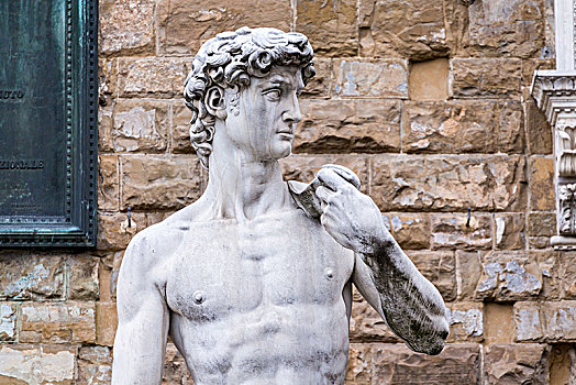 大理石,雕塑,大卫像,米开朗基罗,正面,韦奇奥宫,市政广场,佛罗伦萨,意大利,欧洲