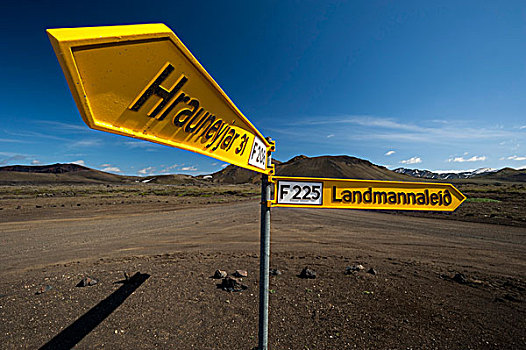 弯曲,路标,兰德玛纳,自然,自然保护区,高地,冰岛,欧洲