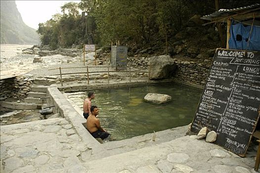 游泳池,男人,沐浴,温泉,安娜普纳地区,尼泊尔