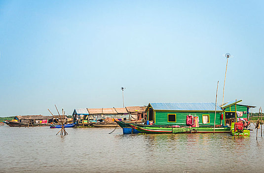 船屋,漂浮,乡村,泛舟,树液,湖,柬埔寨,东南亚,亚洲