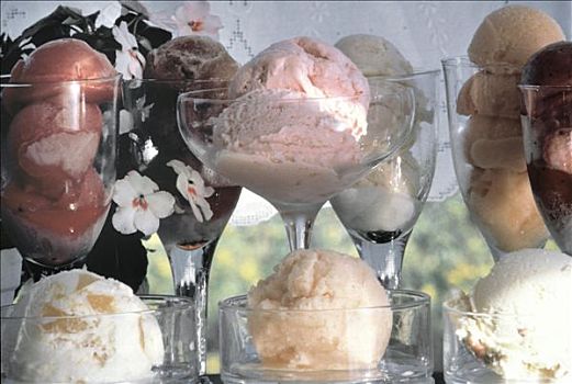 种类,水果冰淇淋,玻璃碗