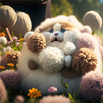 花丛中可爱的布偶猫