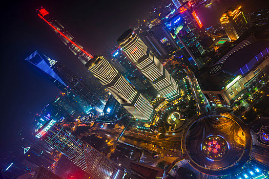 浦东,天际线,上海,塔楼,世界,金融中心,国际金融中心,夜晚,俯拍,中国