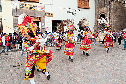 传统,舞者,参与,街道,节日,库斯科,秘鲁,南美