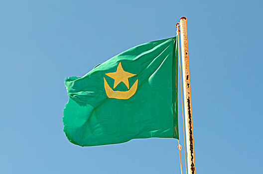 旗帜,毛里塔尼亚,蓝天