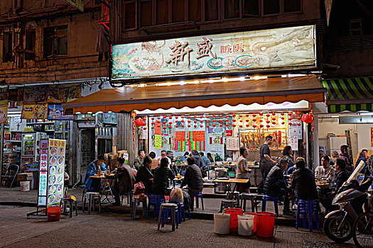 街头餐厅,寺庙,街道,夜市,九龙,香港,中国,亚洲