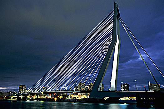 荷兰,鹿特丹,夜晚,桥