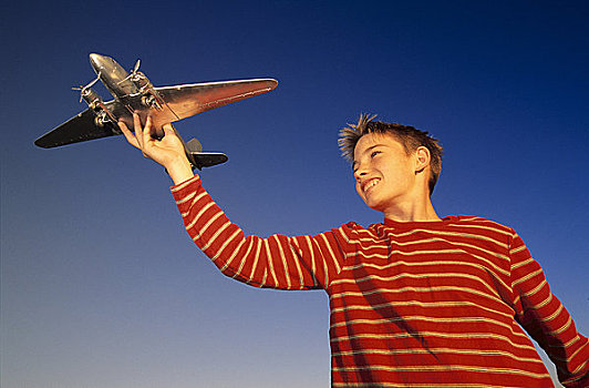 男孩,飞机模型