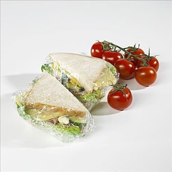 三明治,食品薄膜,西红柿,旁侧