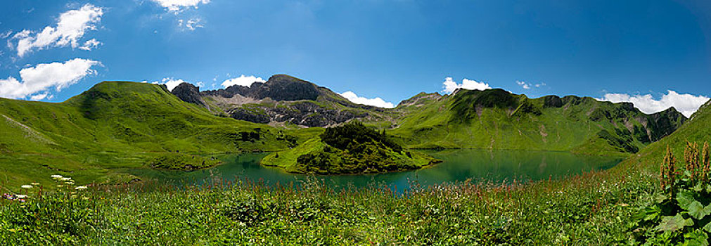 湖,山,全景,阿尔卑斯山,巴伐利亚,德国,欧洲