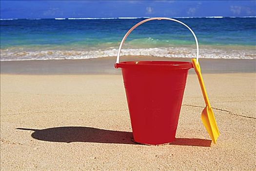铲,桶,坐,热带沙滩