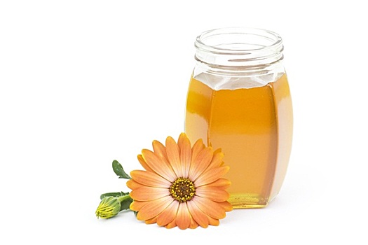 罐,蜂蜜,花,白色背景