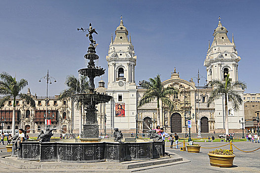秘鲁,利马,广场,阿玛斯,喷泉