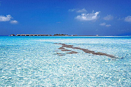清澈的水,度假酒店,环礁,马尔代夫,印度洋