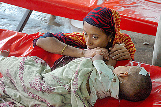 坐,旁侧,孩子,国际,中心,疾病,研究,孟加拉,医院,达卡,八月,2007年