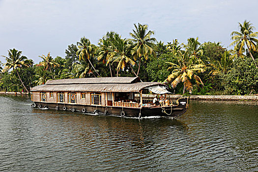 船屋,河,死水,靠近,喀拉拉,印度南部,南亚,亚洲