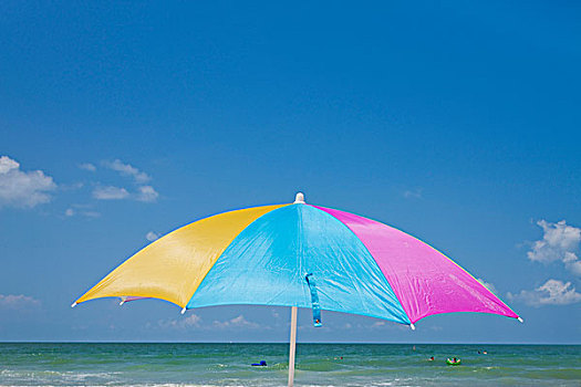 美国,佛罗里达,海滩伞,墨西哥湾,夏天,早晨