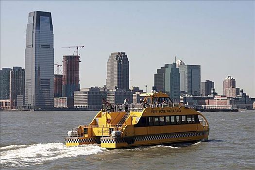 水上出租车,正面,新泽西,天际线,曼哈顿,纽约,美国