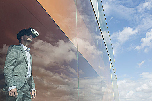 商务人士,虚拟现实,玻璃,现代,窗户,云,反射