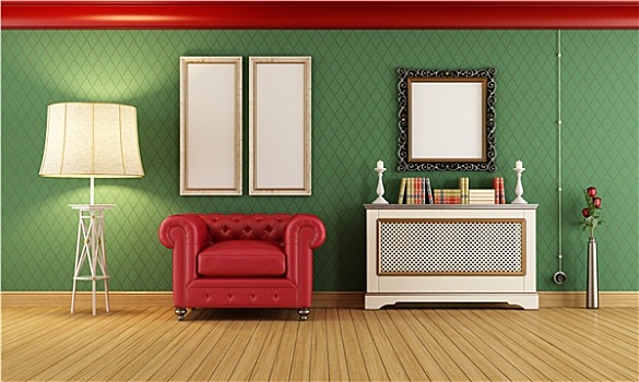 旧式,房间,红色,经典,扶手椅