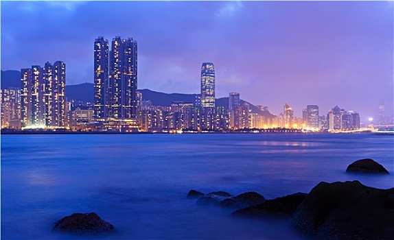 香港,夜景,岩石海岸
