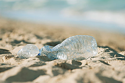 空,塑料瓶,海滩,聚焦