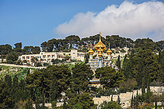 教堂,金色,洋葱形屋顶,耶路撒冷,以色列