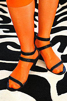 女人,橙色,长袜
