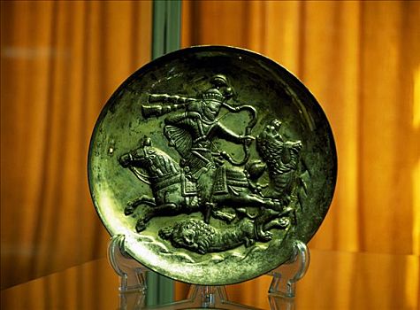 伊朗,镀金,银,盘子,展示,猎捕,场景,三世纪,博物馆