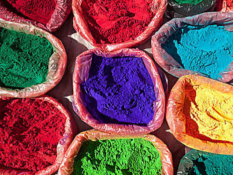 彩色,粉末,销售,市场,宗教,仪式,节日,加德满都,尼泊尔,南亚