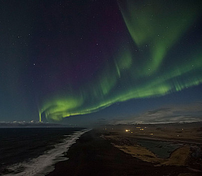 冰岛,北极光,星空,夜晚,岬角,海滩