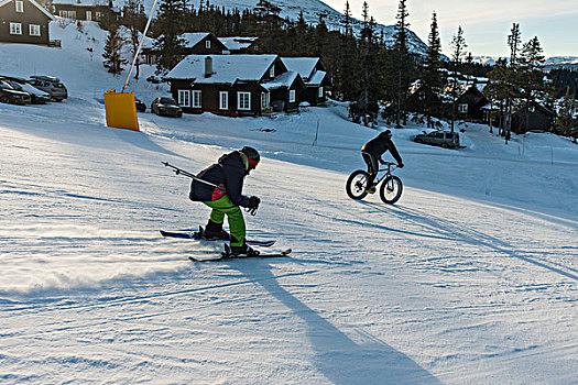 骑车,滑雪,竞争,滑雪坡