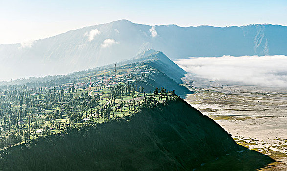 乡村,火山口,边缘,婆罗莫,国家公园,爪哇,印度尼西亚,亚洲