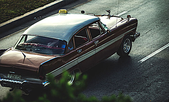 俯拍,经典,50年代,汽车,驾驶,道路