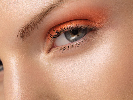 女人,眼,鲜明,橙色,眼影