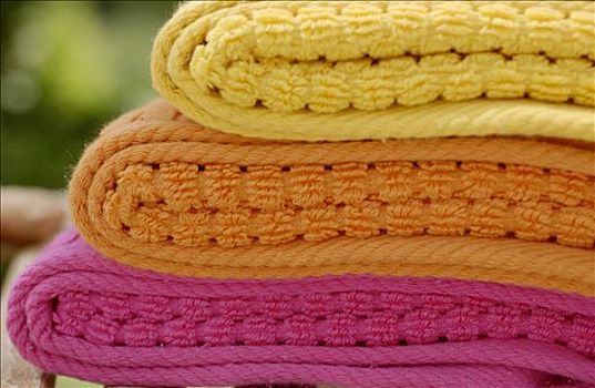 堆积,浴巾,黄色,橙色,粉色