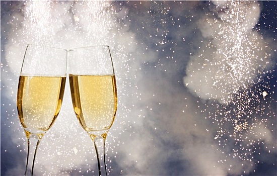 庆贺,新年,香槟,烟花