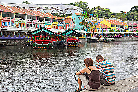 伴侣,放松,河岸,克拉码头,新加坡