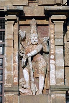 雕塑,墙壁,庙宇,坦贾武尔,泰米尔纳德邦,印度