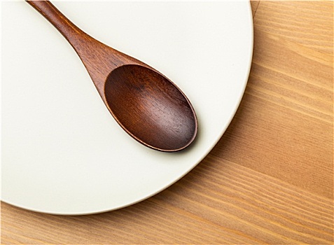 旧式,勺子,白色,盘子