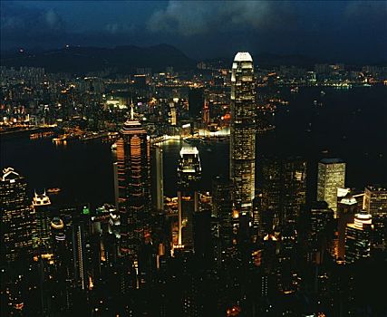 香港,夜景,中心,维多利亚港,九龙,顶峰