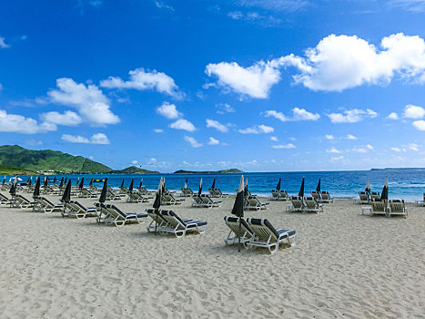 椅子,伞,热带沙滩